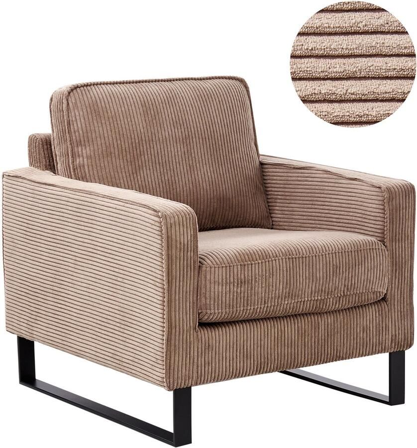 Beliani VIND II Fauteuil Beige Corduroy - Foto 2