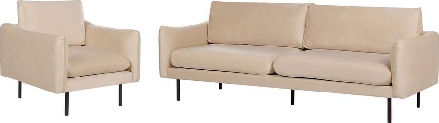 Beliani Bankenset VINTERBRO Fluweel Beige 4-zitter