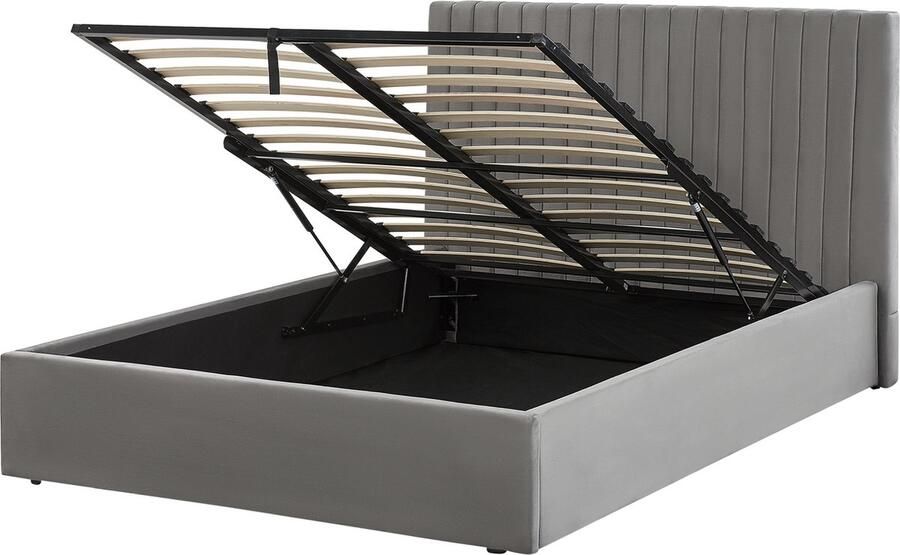 Beliani Bed met opbergruimte Fluweel VION 140 x 200 cm Grijs