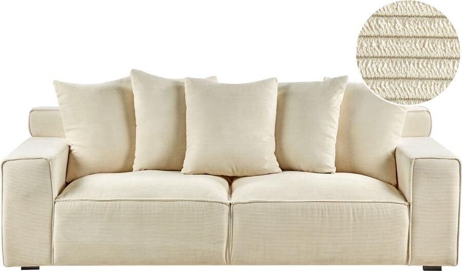 Beliani VISKAN Driezitsbank Beige Corduroy