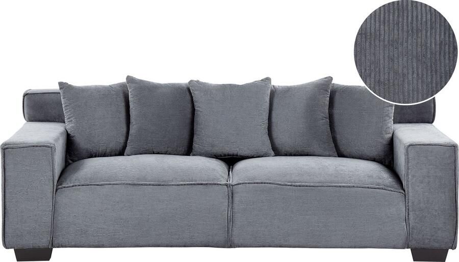 Beliani VISKAN Driezitsbank Grijs Corduroy - Foto 2