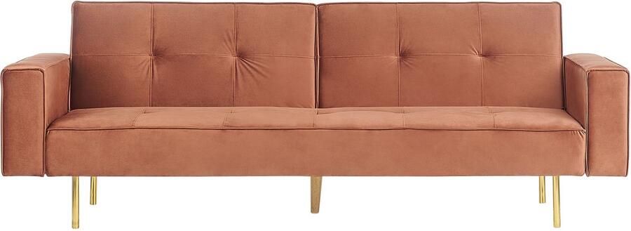 Beliani Slaapbank VISNES Fluweel Goudbruin 3-zitter