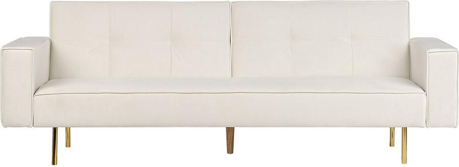 Beliani Slaapbank VISNES Fluweel Gebroken wit 3-zitter