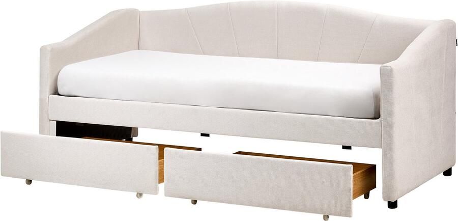 Beliani Bedbank met opbergruimte Stof VITTEL 90 x 200 cm Lichtbeige