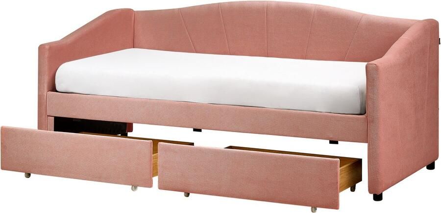 Beliani Bedbank met opbergruimte Stof VITTEL 90 x 200 cm Roze
