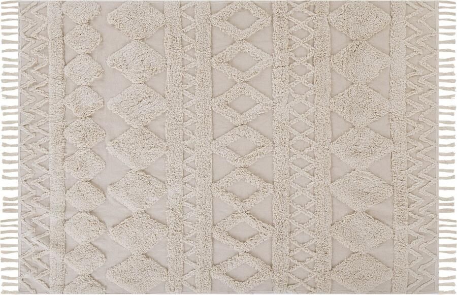 Beliani DIDIM Laagpolig vloerkleed Beige 160 x 230 cm Katoen