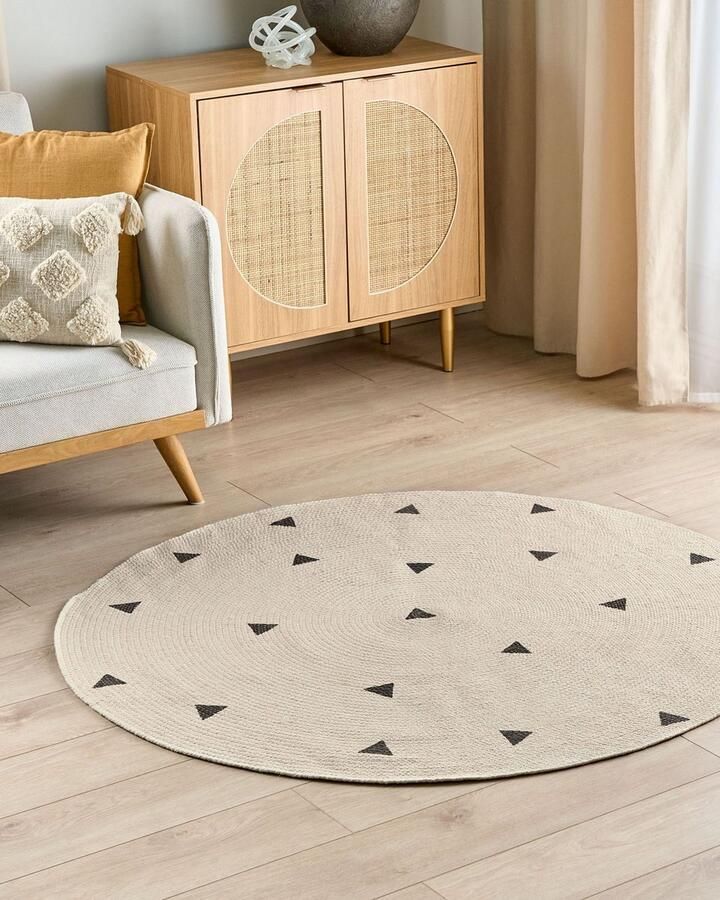 Beliani DURG Laagpolig vloerkleed Lichtbeige 140 cm Katoen