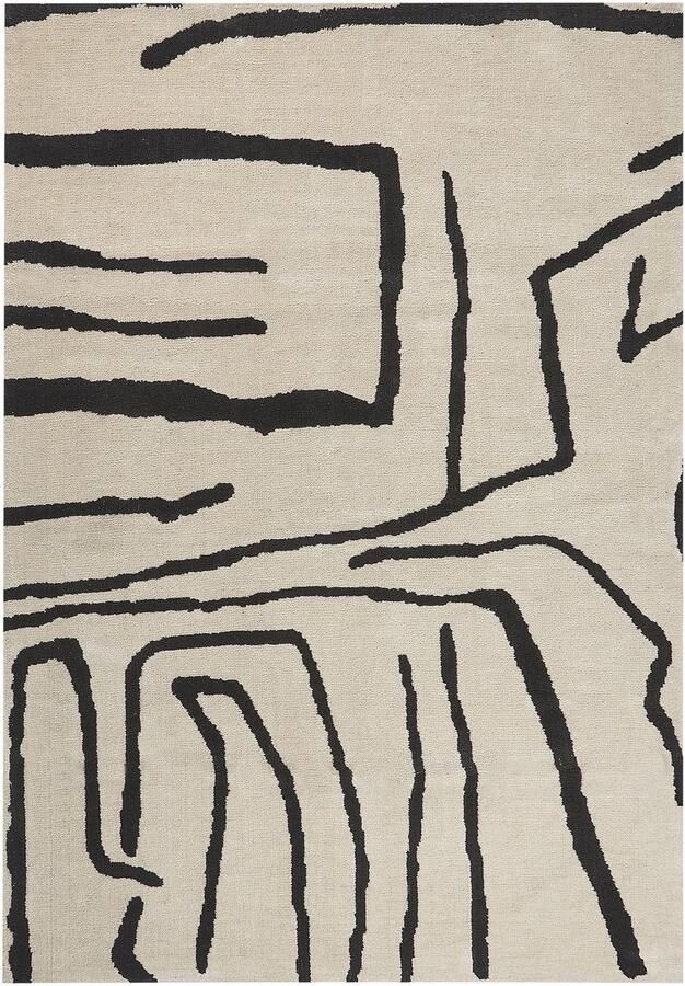 Beliani KOLPUR Vloerkleed Beige Zwart 160 x 230 cm Polyester