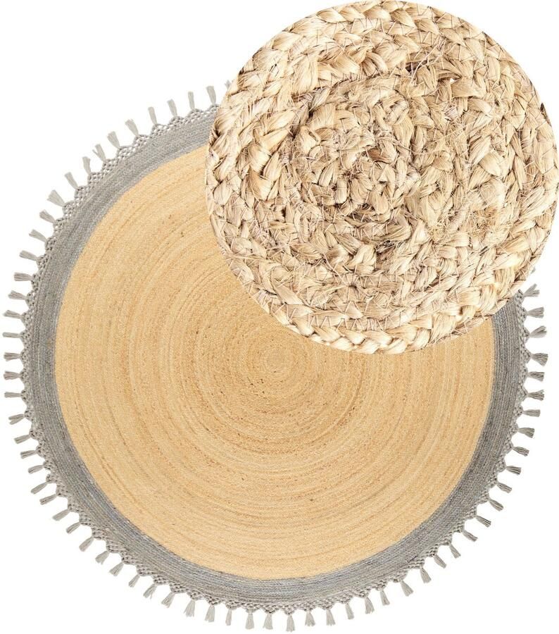 Beliani Vloerkleed jute beige grijs ⌀ 200 cm MARTS