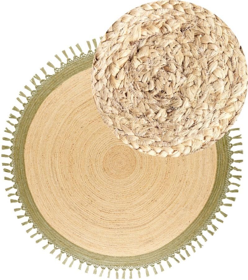 Beliani Vloerkleed jute beige groen ⌀ 200 cm MARTS