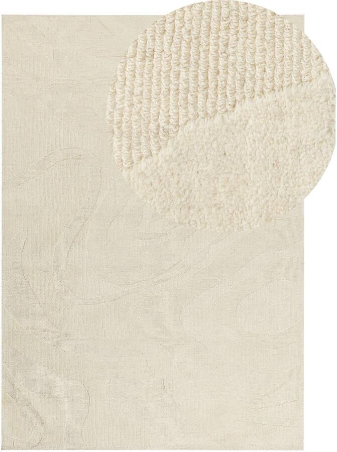 Beliani SASNAK Vloerkleed Beige 160 x 230 cm Wol