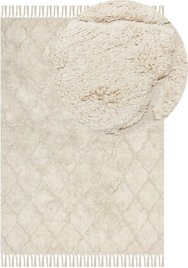 Beliani SILCHAR Laagpolig vloerkleed Lichtbeige 140 x 200 cm Katoen - Foto 4