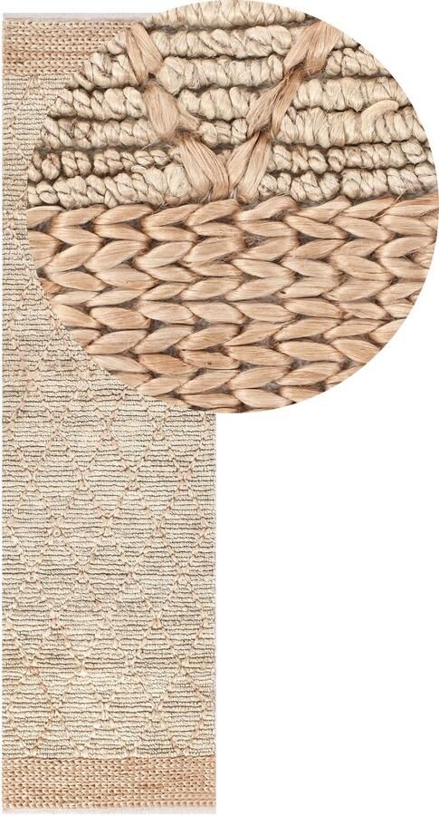 Beliani TELLIKAYA Loper vloerkleed Groen Beige 80 x 300 cm Jute