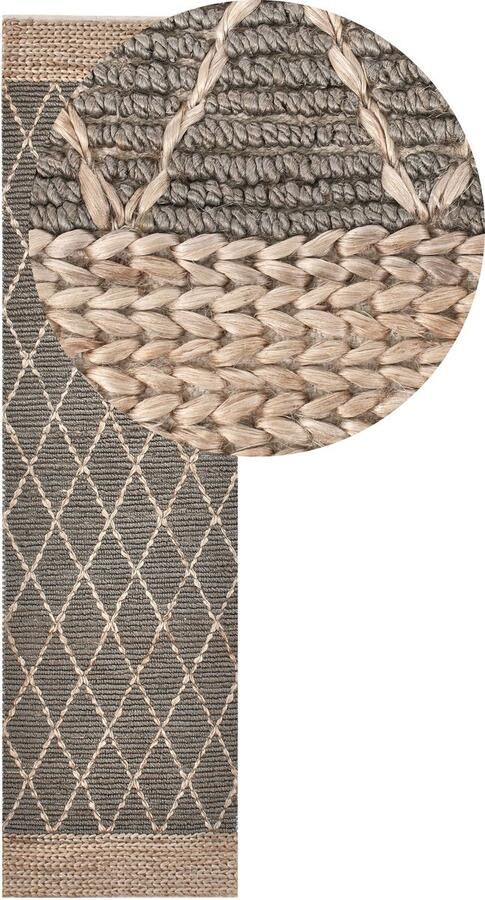 Beliani TELLIKAYA Loper vloerkleed Grijs 80 x 300 cm Jute