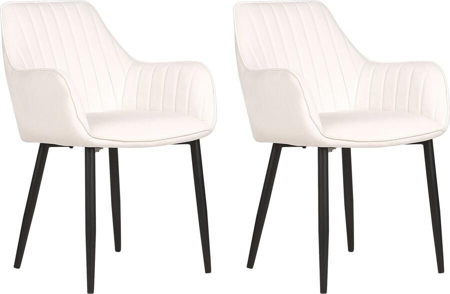 Beliani Set van 2 eetkamerstoelen WELLSTON Fluweel Gebroken wit