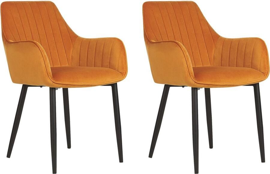 Beliani WELLSTON Eetkamerstoel set van 2 Oranje Fluweel