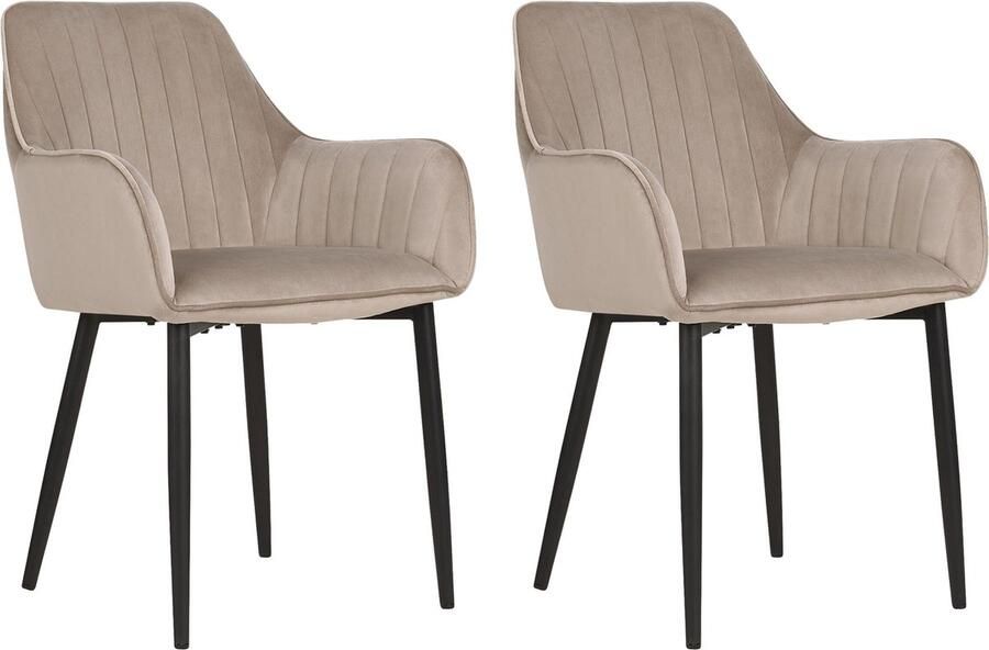 Beliani WELLSTON Eetkamerstoel set van 2 Taupe Fluweel