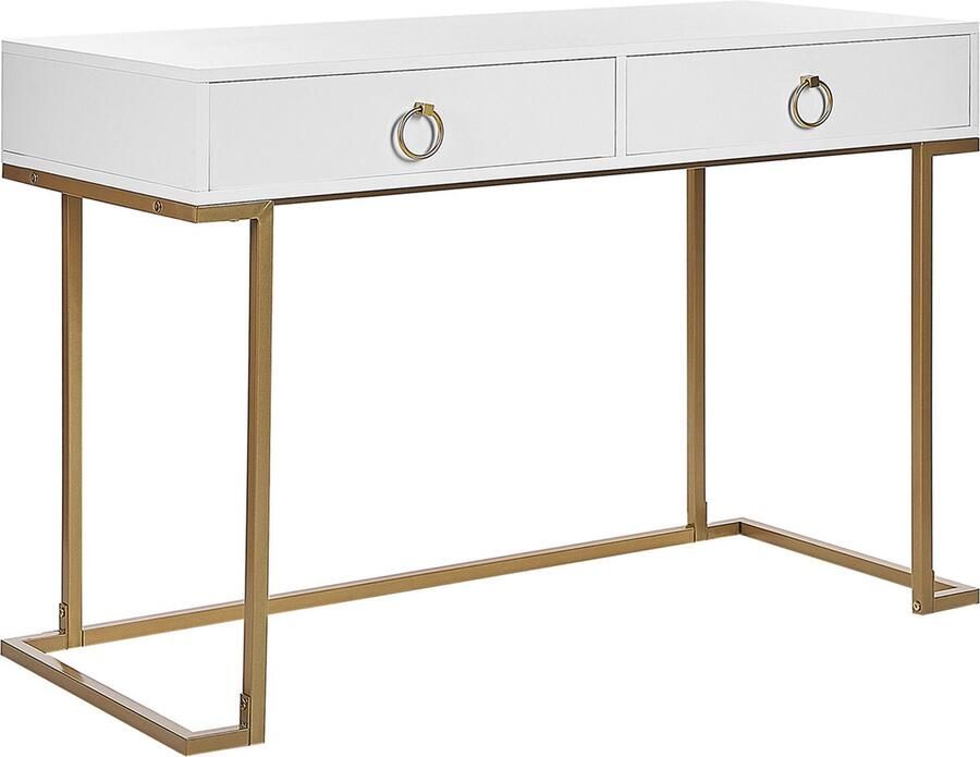 Beliani Consoletafel Bureau WESTPORT Wit goud 115 cm 50 cm met opbergruimte - Foto 2