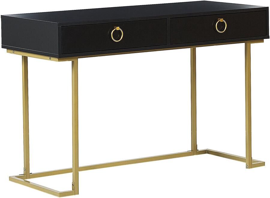 Beliani Consoletafel Bureau WESTPORT Zwart goud 115 cm 50 cm met opbergruimte