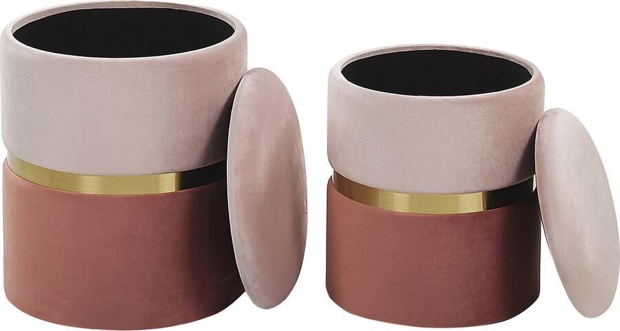 Beliani Set van 2 opbergpoefs WICHITA Fluweel Roze 36 31 cm 36 31 cm 44 39 cm - Foto 3