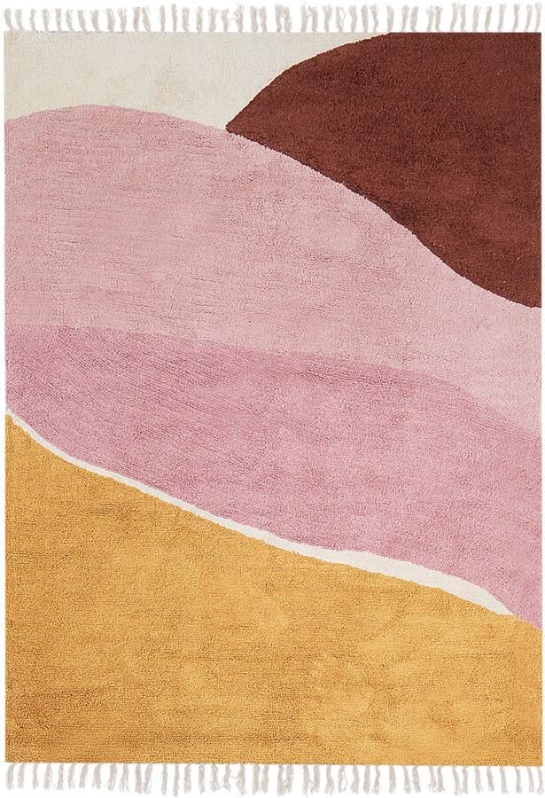 Beliani -XINALI-Vloerkleed-Meerkleurig|Roze-140 x 200 cm-Katoen