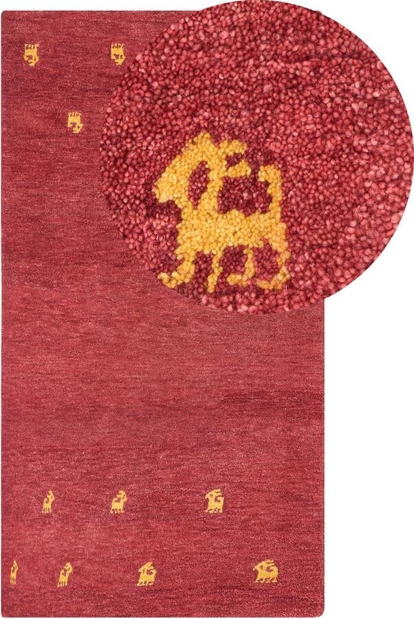 Beliani Vloerkleed YARALI Rood 80 x 150 cm Wol Gabbeh
