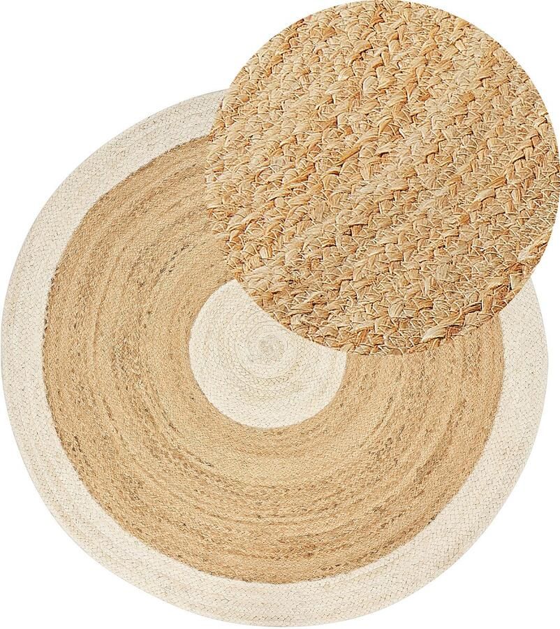 Beliani -YAYALAR-Laagpolig vloerkleed-Gebroken wit- 140 cm-Jute