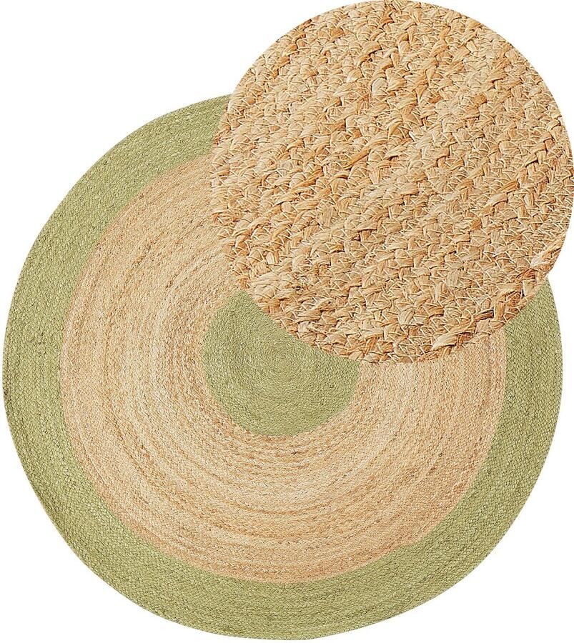 Beliani YAYALAR Laagpolig vloerkleed Beige Groen ø 140 cm Jute