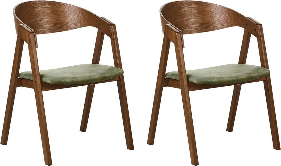 Beliani YUBA Eetkamerstoel set van 2 Donkerhout Groen Fluweel