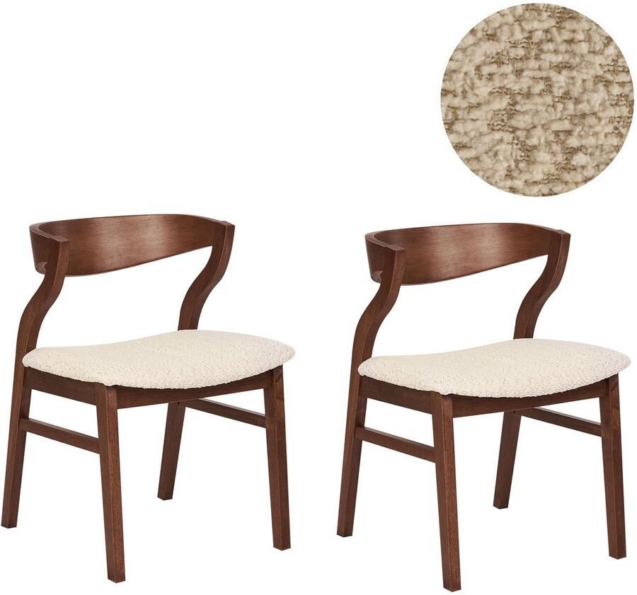 Beliani MAROA Eetkamerstoel-Beige-Multiplex Rubberhout Bouclé