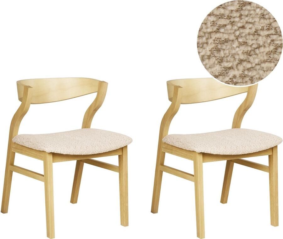 Beliani MAROA Eetkamerstoel-Lichte houtkleur-Multiplex Rubberhout Bouclé