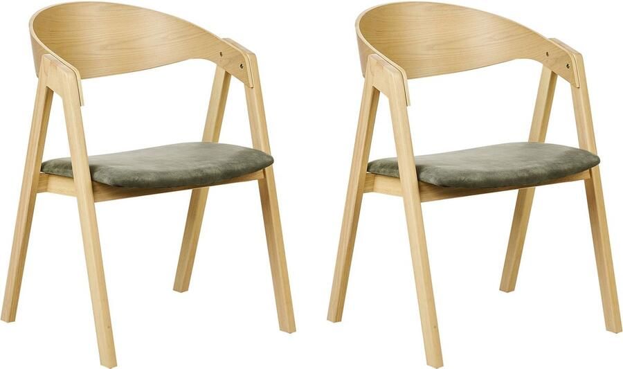 Beliani YUBA Eetkamerstoel-Lichte houtkleur-Multiplex Rubberhout Fluweel