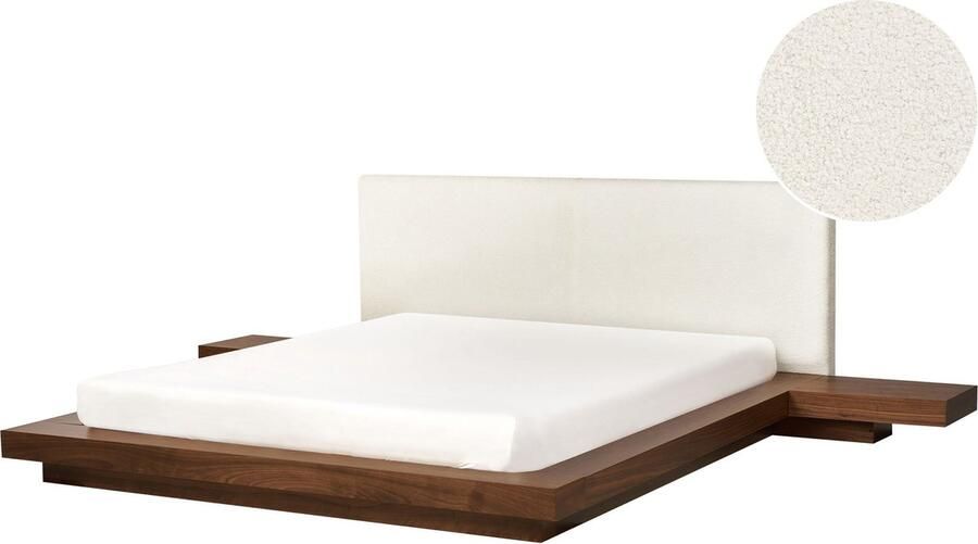 Beliani ZEN Tweepersoonsbed Bruin 160 x 200 cm Bouclé