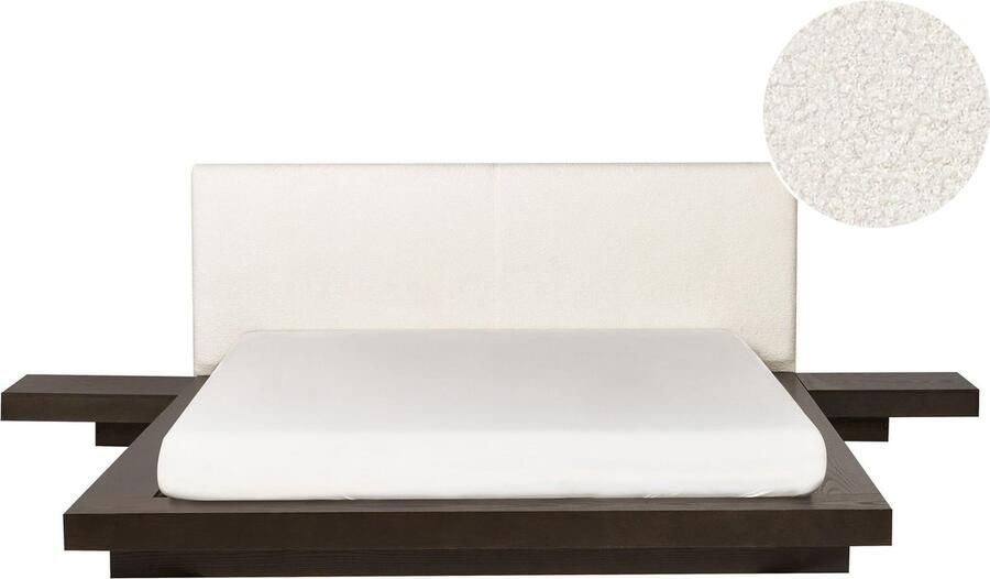 Beliani ZEN Tweepersoonsbed Donkerhout 160 x 200 cm Bouclé