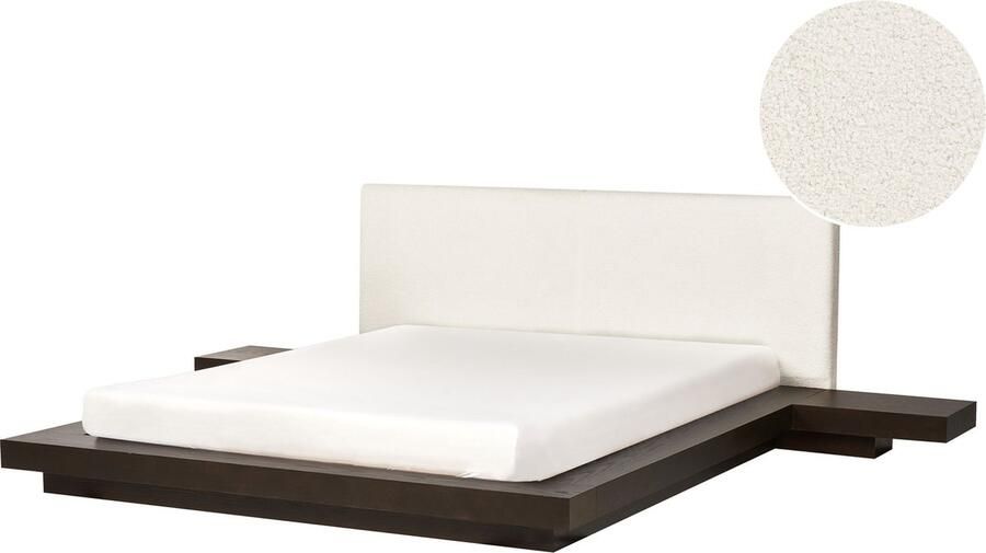 Beliani ZEN Tweepersoonsbed Donkerhout 160 x 200 cm Bouclé - Foto 2