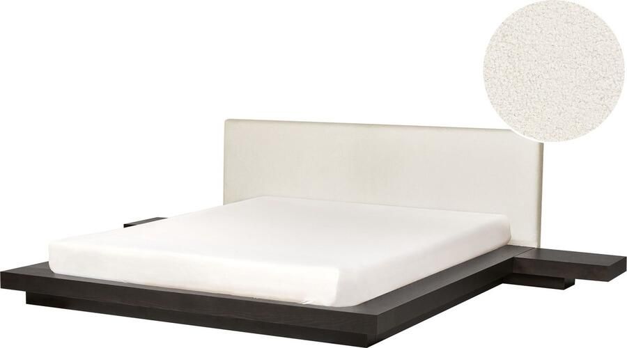 Beliani ZEN Tweepersoonsbed Donkerhout 180 x 200 cm Bouclé