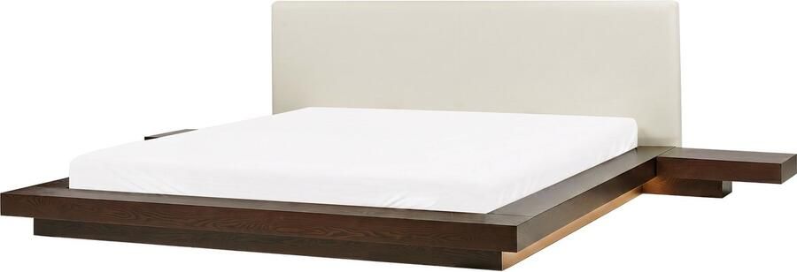 Beliani Bed met LED-verlichting Kunstleer ZEN 180 x 200 cm Donker essenhout - Foto 2