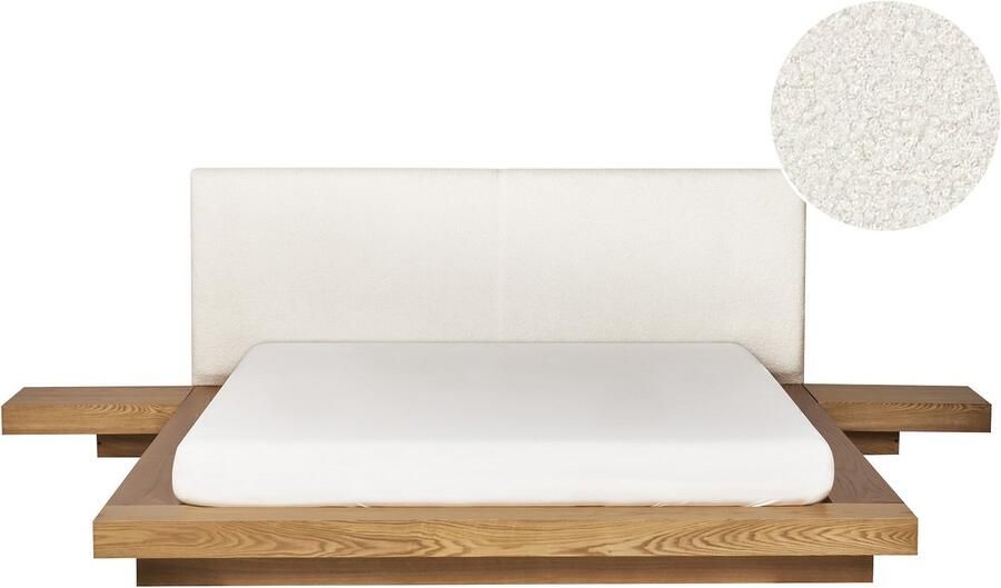 Beliani ZEN Tweepersoonsbed Lichthout 160 x 200 cm Bouclé