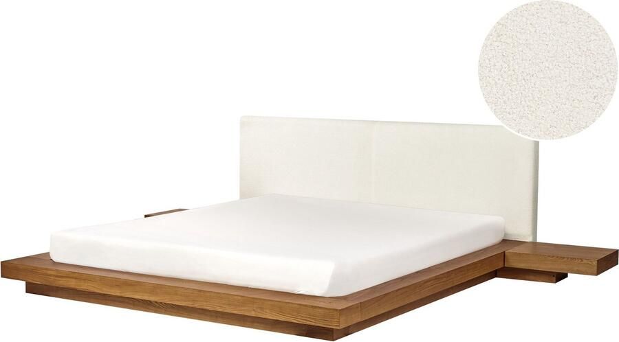 Beliani ZEN Tweepersoonsbed Lichthout 180 x 200 cm Bouclé