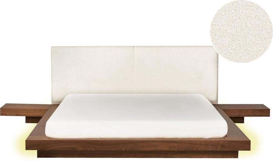 Beliani Bed met LED-verlichting Bouclé ZEN 160 x 200 cm LED Bruin essenhout
