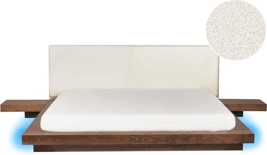 Beliani Bed met LED-verlichting Bouclé ZEN 180 x 200 cm LED Bruin essenhout - Foto 2