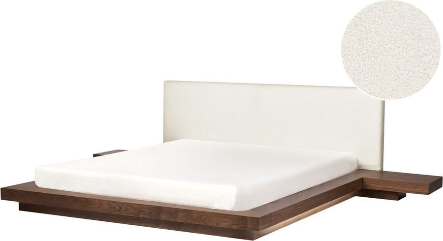 Beliani Bed met LED-verlichting Bouclé ZEN 180 x 200 cm LED Bruin essenhout