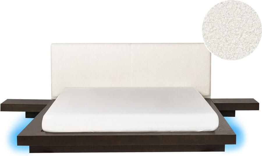 Beliani ZEN Tweepersoonsbed met LED Donkerhout 160 x 200 cm Bouclé