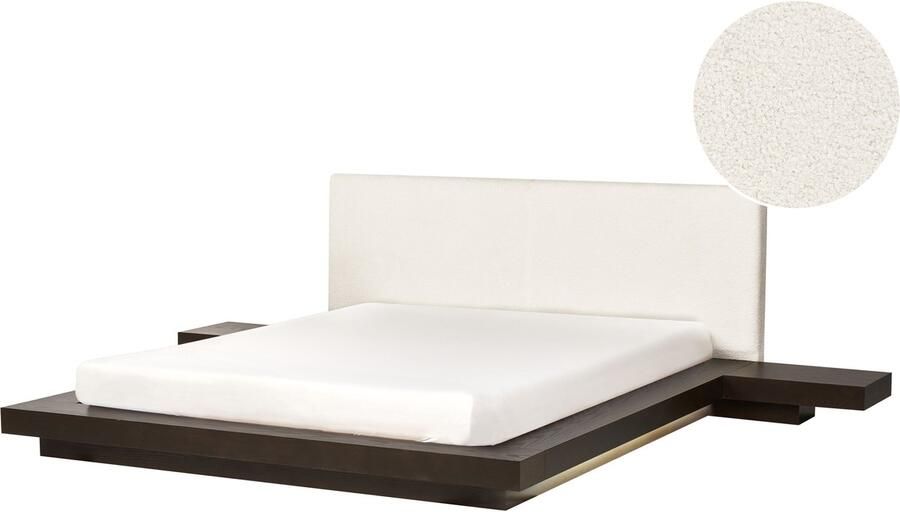 Beliani ZEN Tweepersoonsbed met LED Donkerhout 160 x 200 cm Bouclé - Foto 2