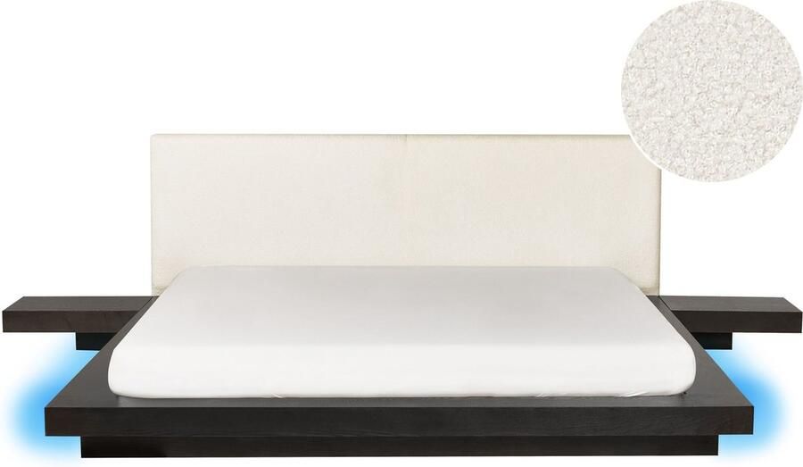 Beliani Bed met LED-verlichting Bouclé ZEN 180 x 200 cm LED Donker essenhout