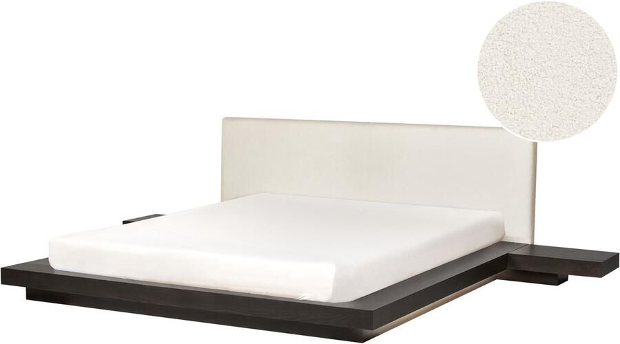 Beliani Bed met LED-verlichting Bouclé ZEN 180 x 200 cm LED Donker essenhout - Foto 2