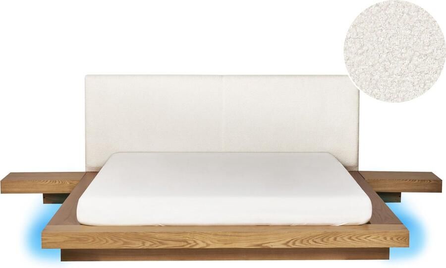 Beliani Bed met LED-verlichting Bouclé ZEN 160 x 200 cm LED Natuurlijk essenhout - Foto 2