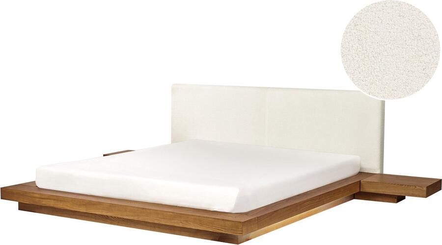Beliani -ZEN-Tweepersoonsbed met LED-Lichthout-180 x 200 cm-Bouclé - Foto 2
