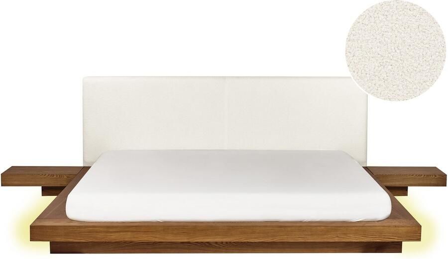 Beliani -ZEN-Tweepersoonsbed met LED-Lichthout-180 x 200 cm-Bouclé