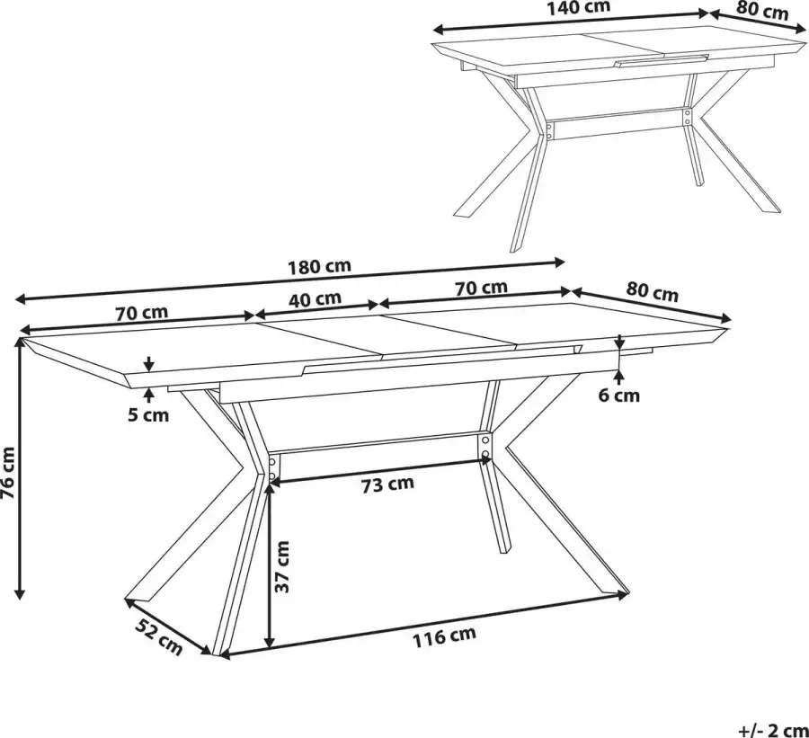 Beliani BENSON Uitschuifbare eettafel Grijs 80 x 140 180 cm MDF - Foto 3